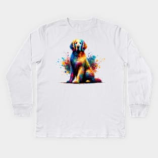 Curly-Coated Retriever in Colorful Splash Artwork Kids Long Sleeve T-Shirt